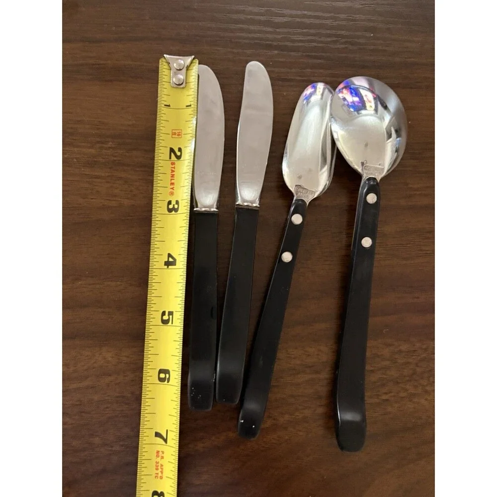 Vintage LUNT Contrast Sterling Silver.Ebony Serving Spoon,Seafood Spoon & Knives